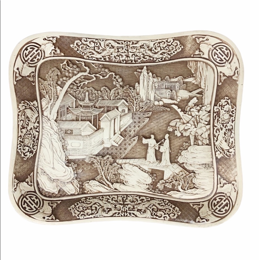 Vintage 1982 Ivory Dynasty Arnart Imports oriental carved tray